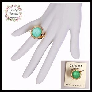 GENUINE CRYSTAL TURQUOISE STONE JEWEL PAVE BOHO STATEMENT RING A2C